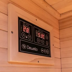 ® Infrarotkabine Infrarotsauna CALGARY 115cm x 105cm inkl. 5 Vollspektrumstrahler, Farblichttherapie, LED ^ Dewello Hot