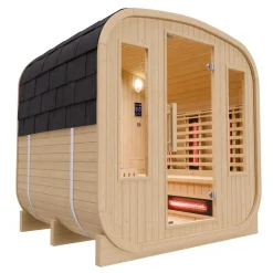 ® - Outdoor Fasssauna Richmond - ca. 200 cm x 180 cm x 200 cm, Fichtenholz - Cube inkl. 10 Infrarotstrahler, Saunaofen und Saunazubehör I Gartensauna, Außensauna, Sauna Fass für 4 Personen ^ Dewello Clearance