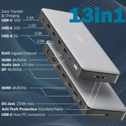DIGITUS USB-C Docking Station, 13-Port, HDMI, USB, RJ45, SD ^ Assmann Online