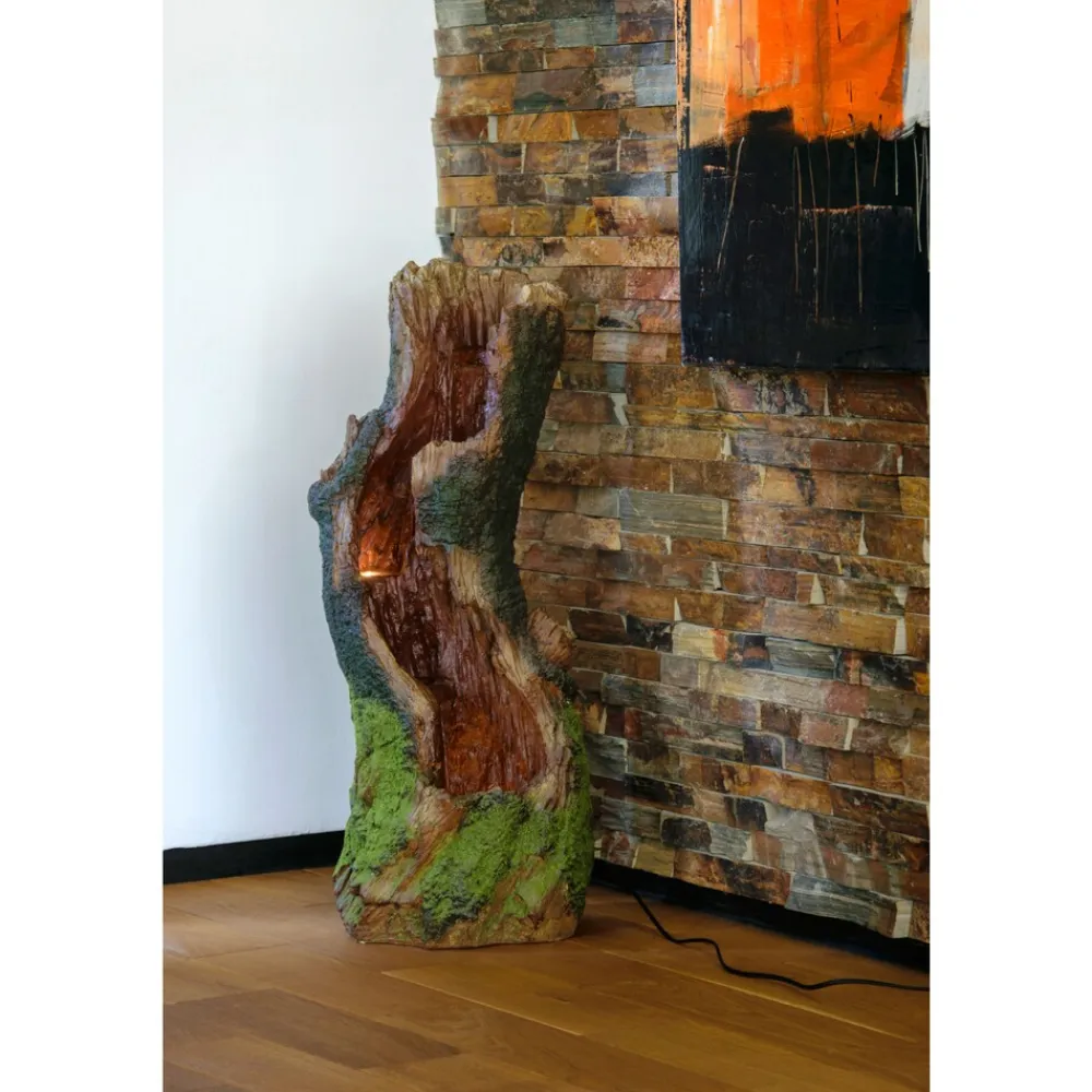Dobar Polyresin-Brunnen mit Pumpe und LED´s, Baumstamm gebogen Outlet