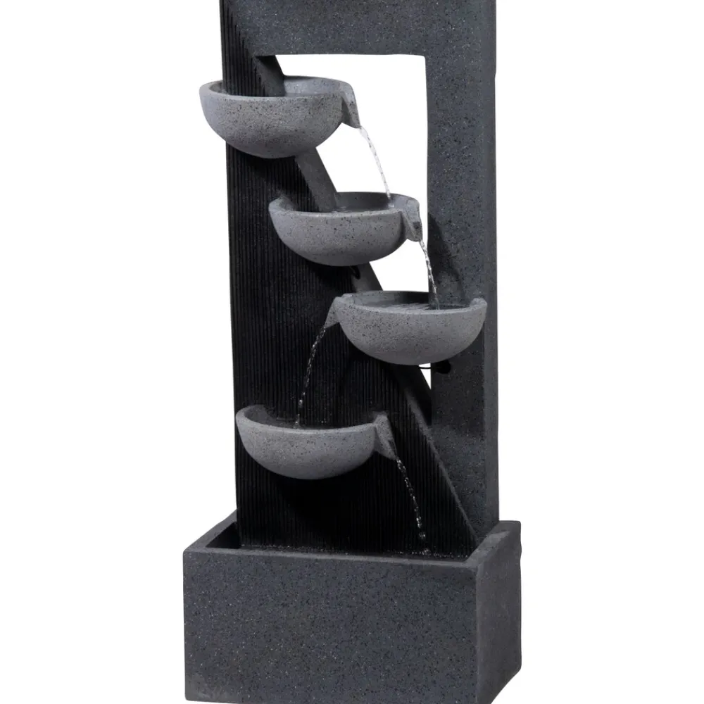 Polyresin-Brunnen mit Pumpe und LED´s, eckig mit 4 Schalen ^ Dobar Discount