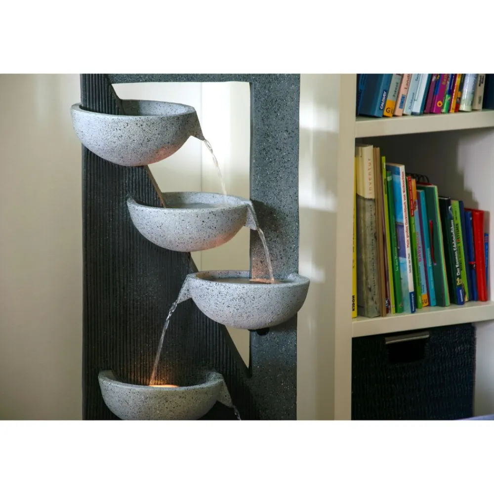 Polyresin-Brunnen mit Pumpe und LED´s, eckig mit 4 Schalen ^ Dobar Discount