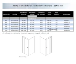 Dusbad Duschkabine Vital 5 Pendeltür an FT+Seitenwand Anschlag:Rechts,Breite:90cm Online