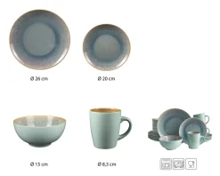 ECHTWERK 16-teiliges Vintage Tafelservice "Ana" Modern-Design, für 4 Personen, Stilvolles Geschirrset aus Porzellan mit 4 x Speiseteller, 4 x Beilagenteller, 4 x Schüssel, 4 x Teetassen New