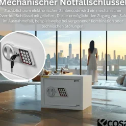 Tresor elektronisch mit Kombinationsschloss u. Schlüssel für Zuhause weiß ^ Ecosa Clearance