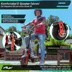 Street 40 Pro, E-Scooter, Straßenzulassung, 35 km/h, 800 Watt, mit Sitz, Gepäck-Korb, klappbar ^ eFlux New