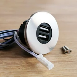 Einbau USB-Hub, Edelstahl, Steckdose für Smartphone, Tablet, E-Reader Möbeleinbau 12V ^ kalb Material für Möbel