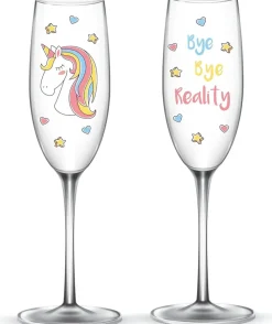 EinhornLiebe - Sektgläser Set - Einhorn Glas Bye Bye Reality (2 Stück) Proseccogläser Gläser Hot