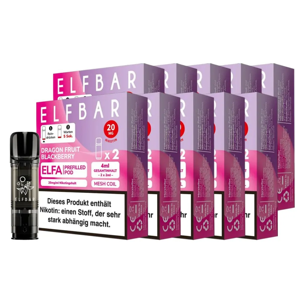 Elf Bar ELFBAR ELFA Prefilled Pod x 2 - Dragon Fruit Blackberry 2.0% , 10er Pack Clearance