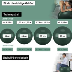 HOEL EliteAthlete® Gymnastikball Sitzball Büro ergonomisch mit Anti Burst System - Fitness Yoga Pilates Schwangerschaft - Schwangerschaftsball Fitnessball Yogaball - Yoga Ball inkl. Luftpumpe - Forest Midnight Black New