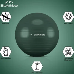 HOEL EliteAthlete® Gymnastikball Sitzball Büro ergonomisch mit Anti Burst System - Fitness Yoga Pilates Schwangerschaft - Schwangerschaftsball Fitnessball Yogaball - Yoga Ball inkl. Luftpumpe - Forest Midnight Black New