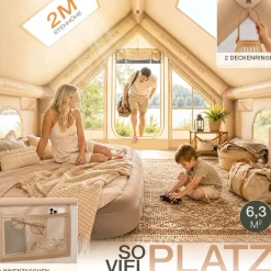 aufblasbares Zelt für 2-4 Personen mit Dachfenster Luftpumpe Premium Glamping Zelt wasserdicht, Luftzelt, Inflatable Tent, Camping Zelt, ^ eloneo Online