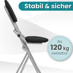 Sitzhilfe, Bügelstehhilfe rückenschonend, rutschfest u. platzsparend, 3-Fach höhenverstellbar (58-65 cm), mit Rückenkissen, belastbar bis 120kg, 45 x 98 x 47 cm ^ eloneo Best