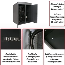 2er-Fahrradgarage -H66b, Fahrradbox Fahrradunterstand abschließbar Metall 213x158x125cm ~ anthrazit/hellgrau ^ MCW Discount