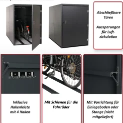 2er-Fahrradgarage -L56c, Gerätehaus Fahrradbox mit Ablage, abschließbar Metall 160x113x209cm ~ hellgrau ^ MCW Online