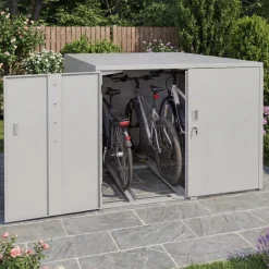 3er-Fahrradgarage -P93, Fahrradunterstand FahrradboxBikebox, abschließbar verzinkter Stahl 124x148x208cm ~ hellgrau ^ MCW Sale