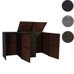 3er-Mülltonnenverkleidung -E25, Mülltonnenbox Mülltonnenabdeckung, Poly-Rattan 3x120l ~ braun ^ MCW Discount