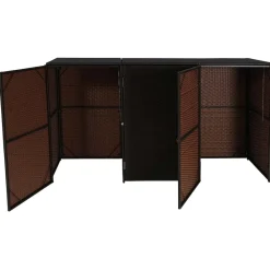 3er-Mülltonnenverkleidung -E25, Mülltonnenbox Mülltonnenabdeckung, Poly-Rattan 3x120l ~ braun ^ MCW Discount