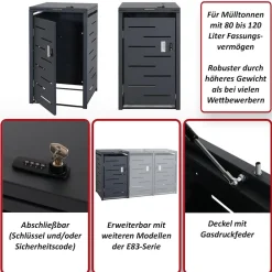 1er-Mülltonnenverkleidung -E83, Mülltonnenbox Mülltonnenabdeckung, erweiterbar 103x60x62cm ~ anthrazit, Stahl 24kg ^ MCW New