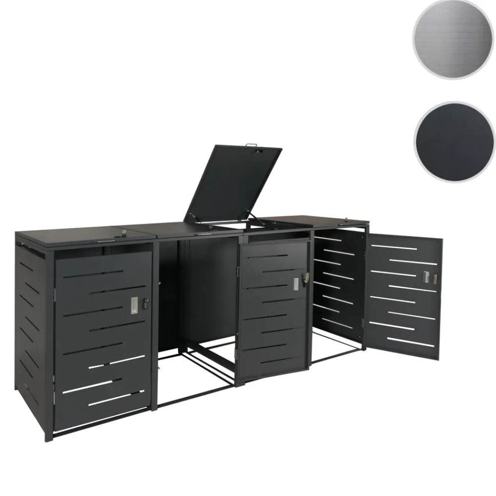 4er-Mülltonnenverkleidung -E83, Mülltonnenbox Mülltonnenabdeckung, erweiterbar 117x263x80cm ~ anthrazit, Stahl 108kg ^ MCW Discount