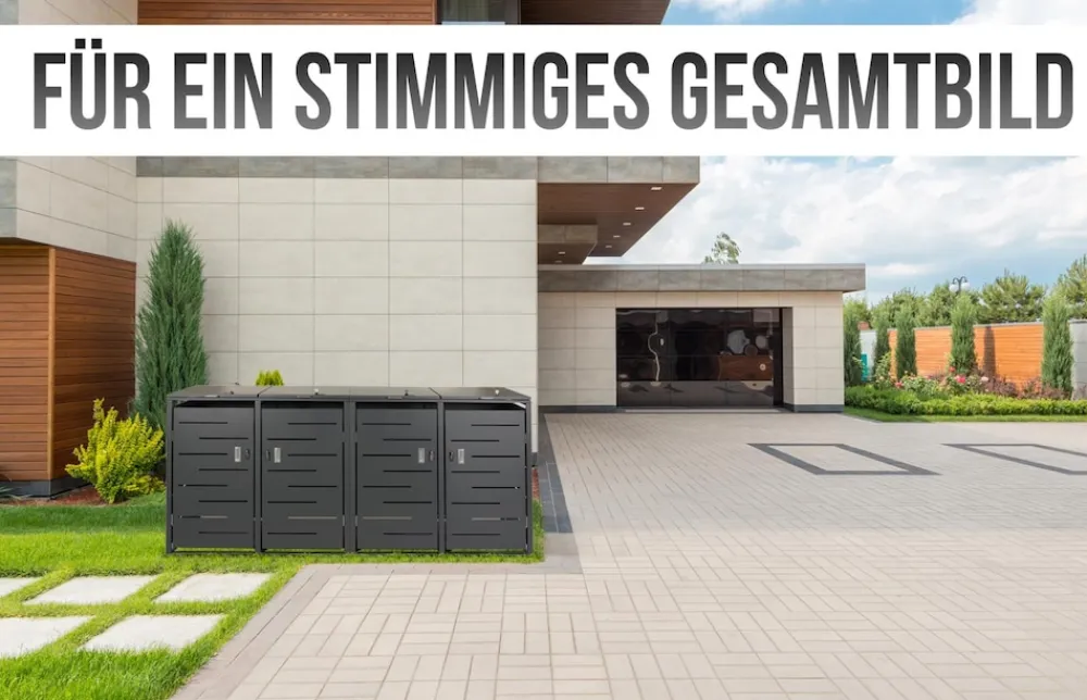 4er-Mülltonnenverkleidung -E83, Mülltonnenbox Mülltonnenabdeckung, erweiterbar 117x263x80cm ~ anthrazit, Stahl 108kg ^ MCW Discount