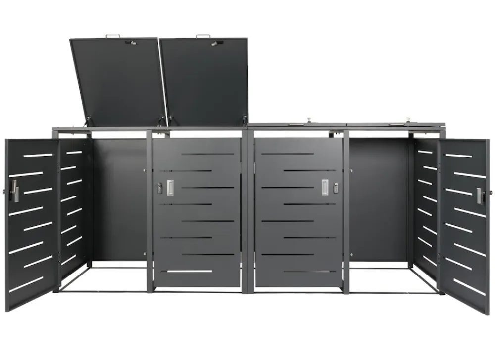 4er-Mülltonnenverkleidung -E83, Mülltonnenbox Mülltonnenabdeckung, erweiterbar 117x263x80cm ~ anthrazit, Stahl 108kg ^ MCW Discount