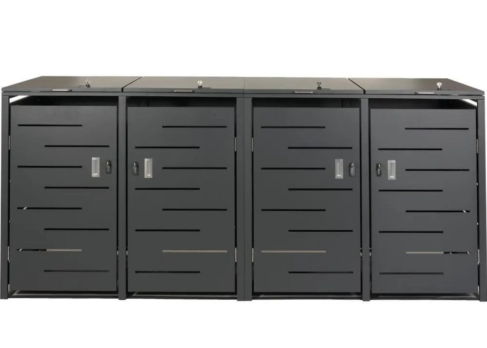 4er-Mülltonnenverkleidung -E83, Mülltonnenbox Mülltonnenabdeckung, erweiterbar 117x263x80cm ~ anthrazit, Stahl 108kg ^ MCW Discount