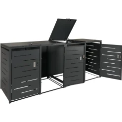 4er-Mülltonnenverkleidung -E83, Mülltonnenbox Mülltonnenabdeckung, erweiterbar 117x263x80cm ~ anthrazit, Stahl 108kg ^ MCW Discount