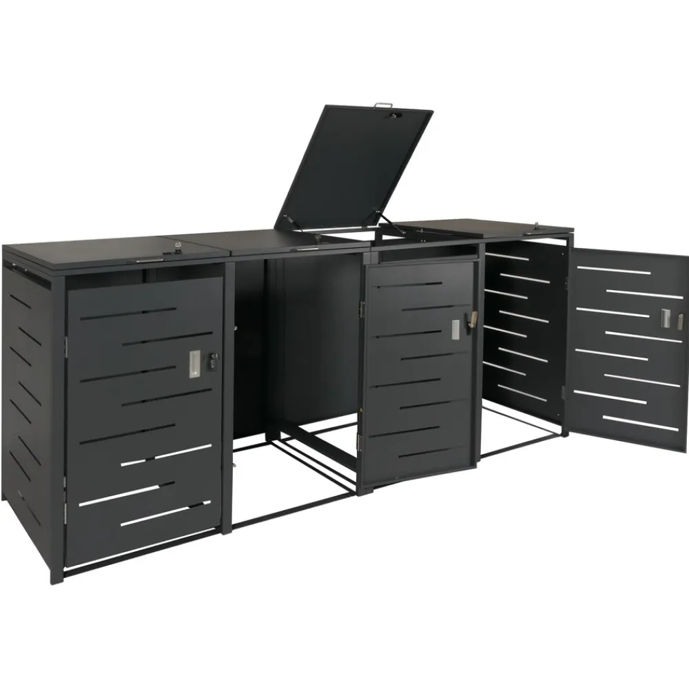 4er-Mülltonnenverkleidung -E83, Mülltonnenbox Mülltonnenabdeckung, erweiterbar 117x263x80cm ~ anthrazit, Stahl 108kg ^ MCW Discount