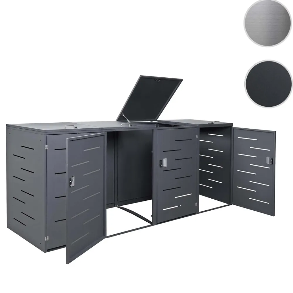 4er-Mülltonnenverkleidung -E83, Mülltonnenbox Mülltonnenabdeckung, erweiterbar 117x263x80cm ~ anthrazit, Stahl 108kg ^ MCW Discount