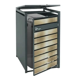 1er Mülltonnenverkleidung -J81, Mülltonnenbox, erweiterbar, Metall 32kg, anthrazit ~ gold ^ MCW Discount