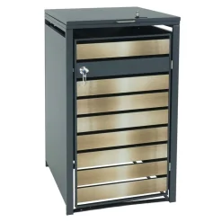 1er Mülltonnenverkleidung -J81, Mülltonnenbox, erweiterbar, Metall 32kg, anthrazit ~ gold ^ MCW Discount