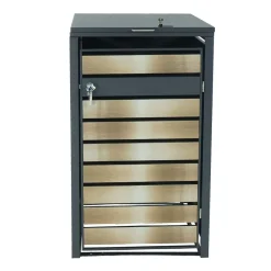 1er Mülltonnenverkleidung -J81, Mülltonnenbox, erweiterbar, Metall 32kg, anthrazit ~ gold ^ MCW Discount