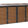 4er Mülltonnenverkleidung -K14, Mülltonnenbox mit Pflanzkasten, 124x265x84cm WPC Edelstahl 132kg ~ Teak-Optik ^ MCW Best