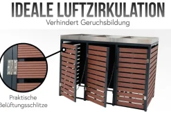4er Mülltonnenverkleidung -K14, Mülltonnenbox mit Pflanzkasten, 124x265x84cm WPC Edelstahl 132kg ~ Teak-Optik ^ MCW Best