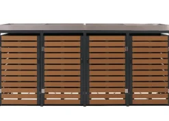 4er Mülltonnenverkleidung -K14, Mülltonnenbox mit Pflanzkasten, 124x265x84cm WPC Edelstahl 132kg ~ Teak-Optik ^ MCW Best