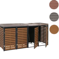 4er Mülltonnenverkleidung -K14, Mülltonnenbox mit Pflanzkasten, 124x265x84cm WPC Edelstahl 132kg ~ Teak-Optik ^ MCW Best