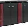 3er-Mülltonnenverkleidung -O67, Mülltonnenbox mit Deckel, Metall 122x200x84cm 83kg ~ anthrazit Holzoptik dunkel ^ MCW Online