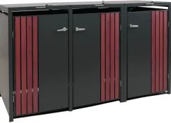 3er-Mülltonnenverkleidung -O67, Mülltonnenbox mit Deckel, Metall 122x200x84cm 83kg ~ anthrazit Holzoptik dunkel ^ MCW Online