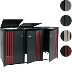 3er-Mülltonnenverkleidung -O67, Mülltonnenbox mit Deckel, Metall 122x200x84cm 83kg ~ anthrazit Holzoptik dunkel ^ MCW Online