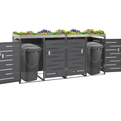 4er-Mülltonnenverkleidung -H40, Mülltonnenbox, Pflanzkasten Edelstahl-Metall-Kombi 92kg 125x264x84cm erweiterbar ^ MCW New