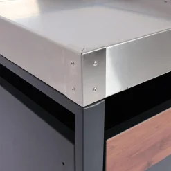 2er Mülltonnenverkleidung mit Pflanzkasten -J82, erweiterbar, Metall 59kg, anthrazit ~ Kirsche-Holzoptik dunkelbraun ^ MCW Hot