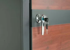 1er Mülltonnenverkleidung mit Pflanzkasten -J82, erweiterbar, Metall 37kg, anthrazit ~ Kirsche-Holzoptik dunkelbraun ^ MCW Best