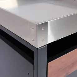 1er Mülltonnenverkleidung mit Pflanzkasten -J82, erweiterbar, Metall 37kg, anthrazit ~ Kirsche-Holzoptik dunkelbraun ^ MCW Best