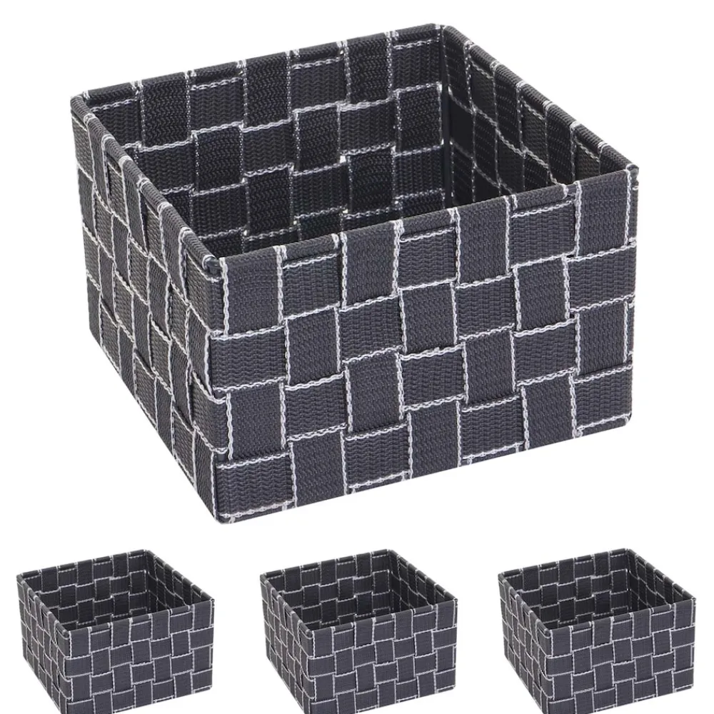 MCW 4er-Set Aufbewahrungskorb -C37, Dekokorb Korb Körbchen Aufbewahrung Regalkorb Deko 12x19x19cm ~ dunkelgrau Discount