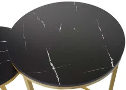 2er-Set Beistelltisch -K46, Kaffeetisch Nachttisch Loungetisch, Marmor-Optik MDF ~ schwarz-gold ^ MCW Clearance