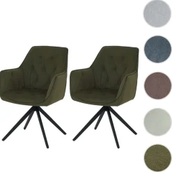 MCW 2er-Set Esszimmerstuhl -L80, Küchenstuhl Polsterstuhl Stuhl mit Armlehne, drehbar, Metall Stoff/Textil ~ grün Hot