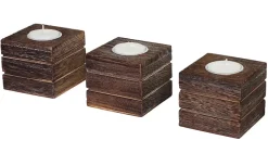 3er Set Teelichtständer Tolve, Teelichthalter, Shabby-Look Vintage 7x8x8cm ~ braun ^ MCW Clearance