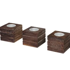 3er Set Teelichtständer Tolve, Teelichthalter, Shabby-Look Vintage 7x8x8cm ~ braun ^ MCW Clearance