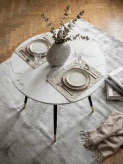 KADIMA DESIGN Esstisch Marmoroptik Metall Rund Modern, 75x75x76 cm Weiß Outlet
